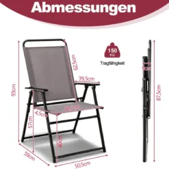 2er Set Gartenstühle klappbar Balkonstühle mit Armlehnen Hochlehner Klappstühle Grau