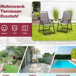 2er Set Gartenstühle klappbar Balkonstühle mit Armlehnen Hochlehner Klappstühle Grau