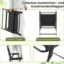2er Set Gartenstühle klappbar Klappstühle Balkonstühle mit Armlehnen Schwarz