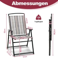 2er Set Gartenstühle Klappstühle mit Armlehnen 51 x 61,5 x 92 cm Grau