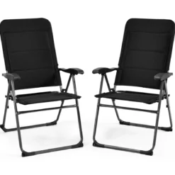 2er Set Gartenstühle Klappstühle mit 7-Fach Verstellbarer Rückenlehne 76 x 60 x 103,5 cm Schwarz