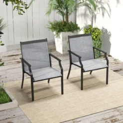 2er Set Gartenstühle mit Atmungsaktiver Sitzfläche & Metallrahmen bis 150 kg Belastbar