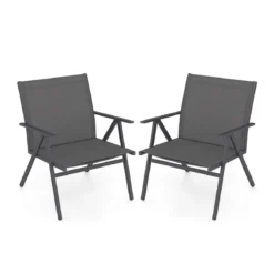 2er Set Gartenstühle mit Atmungsaktivem Stoff Balkonstühle Terrassenstühle Grau