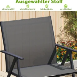 2er Set Gartenstühle mit Atmungsaktivem Stoff Balkonstühle Terrassenstühle Grau