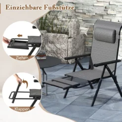2er Set Gartenstühle mit ausziehbarer Fußstütze Hochlehner Klappstühle mit 10-fach verstellbarer Rückenlehne