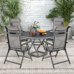2er Set Gartenstühle mit ausziehbarer Fußstütze Hochlehner Klappstühle mit 10-fach verstellbarer Rückenlehne