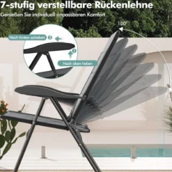 2er Set Gartenstühle mit 7-fach Verstellbarer Rückenlehne Klappstühle Balkonstühle Grau