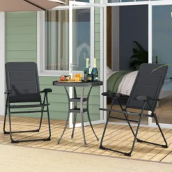 2er Set Gartenstühle mit 7-fach Verstellbarer Rückenlehne Klappstühle Balkonstühle Grau