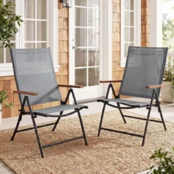 2er Set Gartenstühle mit 5-Fach Verstellbarer Rückenlehne Klappbare Balkonstühle bis 150 kg Grau