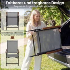 2er Set Gartenstühle mit 5-Fach Verstellbarer Rückenlehne Klappbare Balkonstühle bis 150 kg Grau