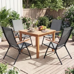 2er Set Gartenstühle mit 5-Fach Verstellbarer Rückenlehne Klappbare Balkonstühle bis 150 kg Grau