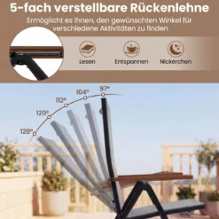 2er Set Gartenstühle mit 5-Fach Verstellbarer Rückenlehne Klappbare Balkonstühle bis 150 kg Grau