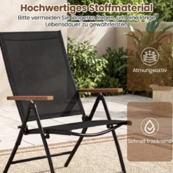 2er Set Gartenstühle mit 5-Fach Verstellbarer Rückenlehne Klappbare Balkonstühle bis 150 kg