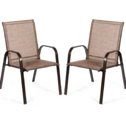 2er Set Gartenstühle mit Gebogenen Armlehnen & Verstärktem Metallrahmen Outdoor Bistrostühle