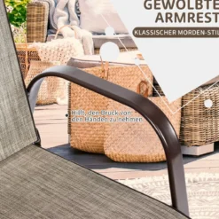 2er Set Gartenstühle mit Gebogenen Armlehnen & Verstärktem Metallrahmen Outdoor Bistrostühle