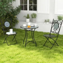 2er Set Gartenstühle mit Metallgestell Mosaik Klappstühle Terrassenstühle 55 x 42 x 94 cm