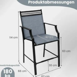 2er Set Gartenstühle mit Schnell Trocknendem Stoff Hohe Terrassenstühle Balkonstühle