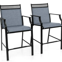 2er Set Gartenstühle mit Schnell Trocknendem Stoff Hohe Terrassenstühle Balkonstühle