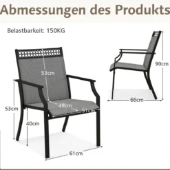 2er Set Gartenstühle mit Schnell Trocknendem Stoff & Metallrahmen Terrassenstühle