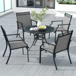 2er Set Gartenstühle mit Schnell Trocknendem Stoff & Metallrahmen Terrassenstühle