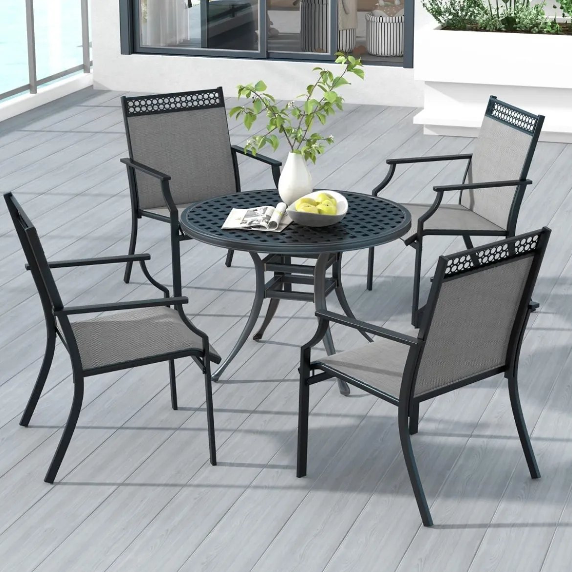 2er Set Gartenstühle mit Schnell Trocknendem Stoff & Metallrahmen Terrassenstühle