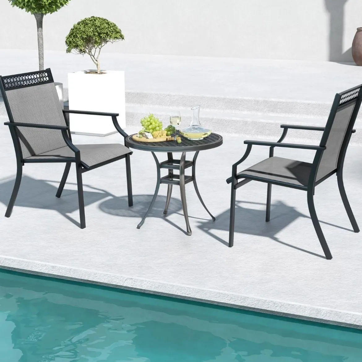 2er Set Gartenstühle mit Schnell Trocknendem Stoff & Metallrahmen Terrassenstühle
