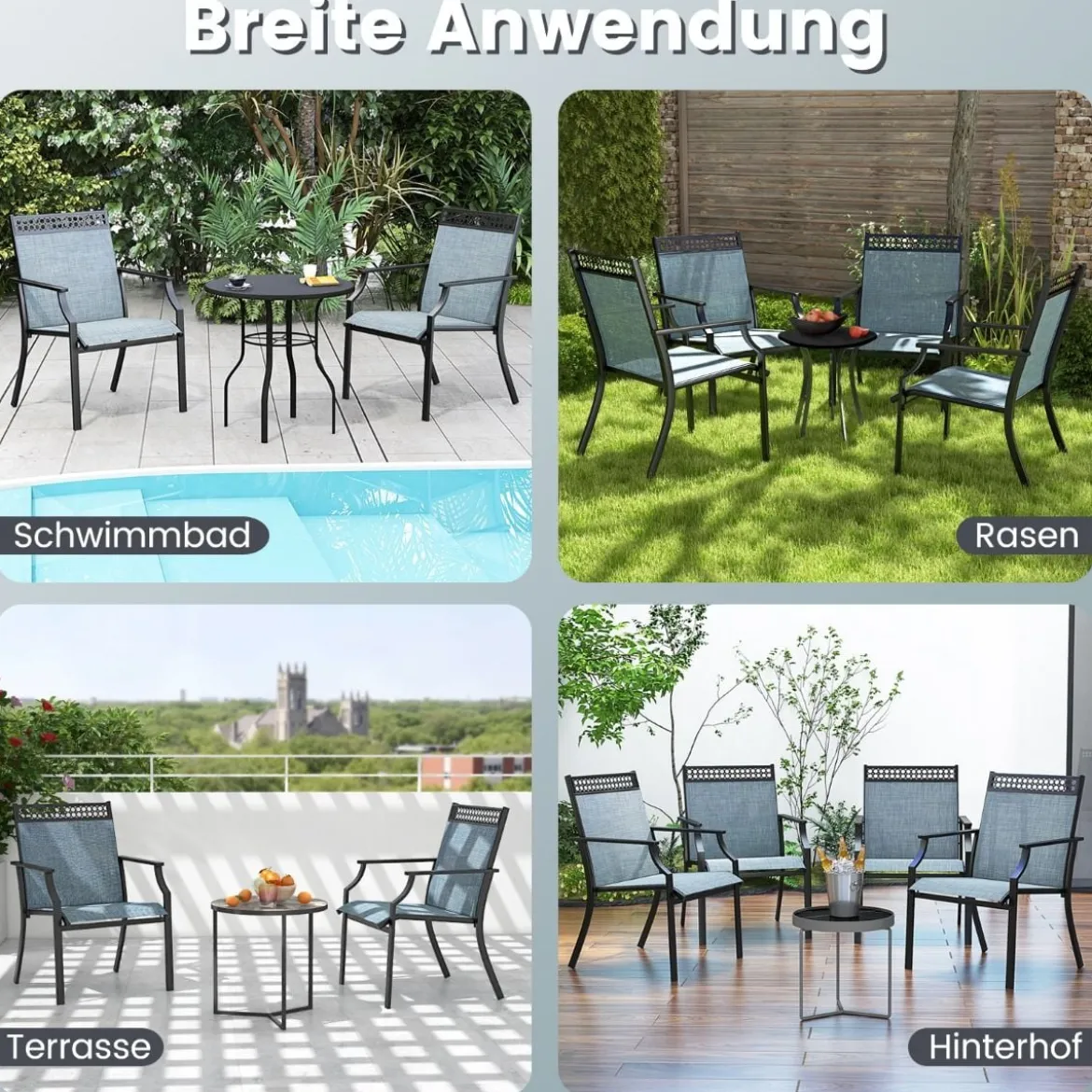 2er Set Gartenstühle mit Schnell Trocknendem Stoff & Metallrahmen Terrassenstühle