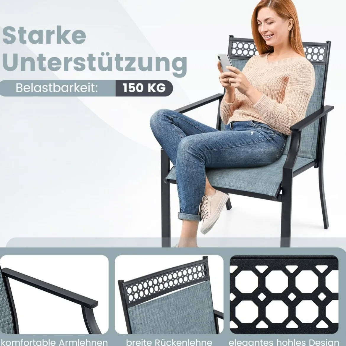 2er Set Gartenstühle mit Schnell Trocknendem Stoff & Metallrahmen Terrassenstühle