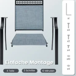 2er Set Gartenstühle mit Schnell Trocknendem Stoff & Metallrahmen Terrassenstühle