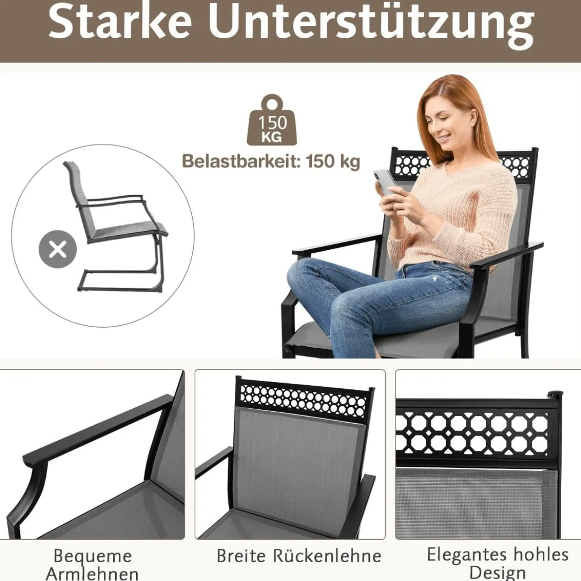 2er Set Gartenstühle mit Schnell Trocknendem Stoff & Metallrahmen Terrassenstühle