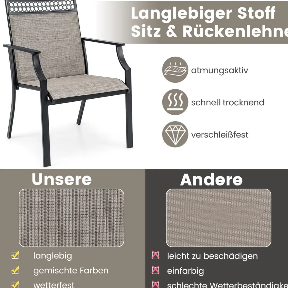 2er Set Gartenstühle mit Schnell Trocknendem Stoff & Metallrahmen Terrassenstühle