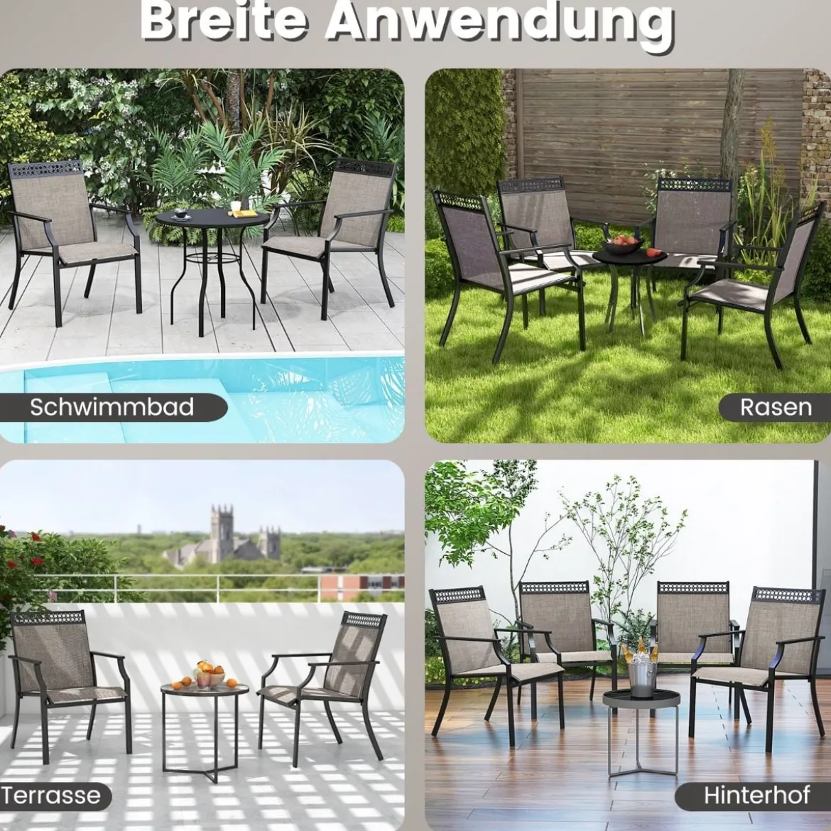 2er Set Gartenstühle mit Schnell Trocknendem Stoff & Metallrahmen Terrassenstühle