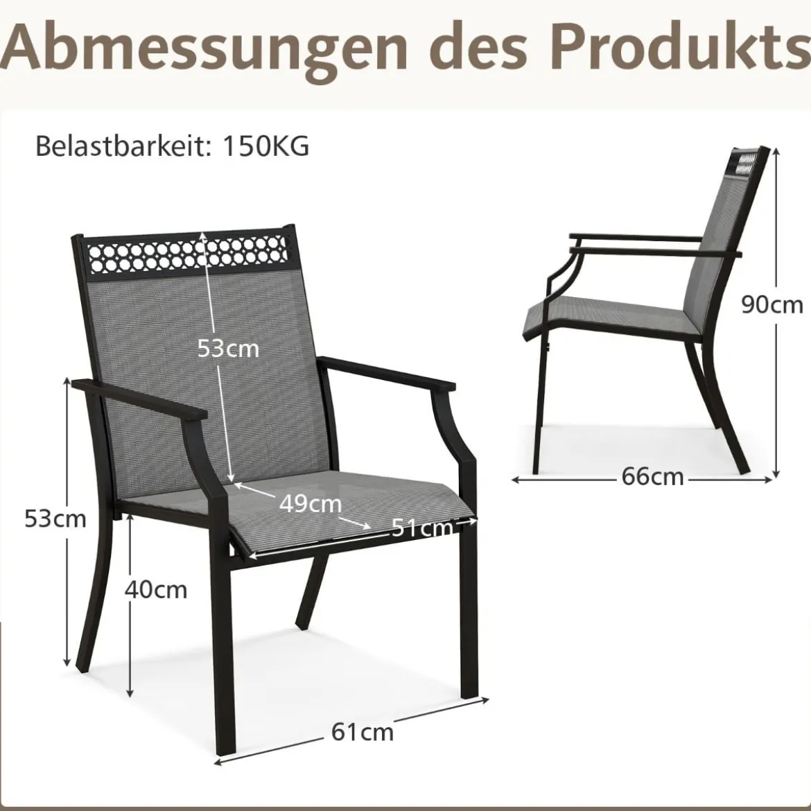 2er Set Gartenstühle mit Schnell Trocknendem Stoff & Metallrahmen Terrassenstühle