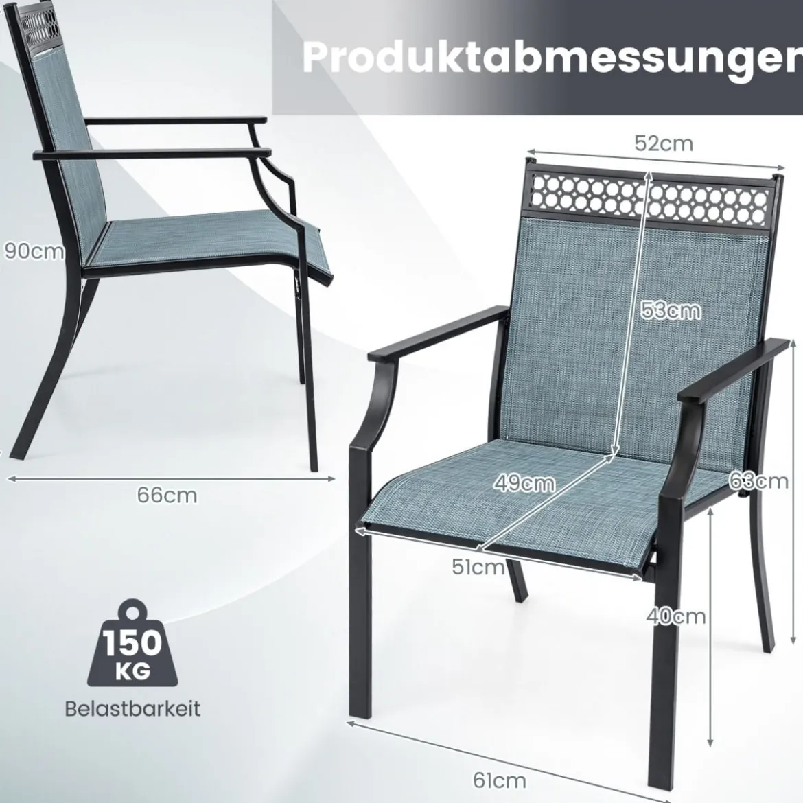 2er Set Gartenstühle mit Schnell Trocknendem Stoff & Metallrahmen Terrassenstühle
