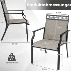 2er Set Gartenstühle mit Schnell Trocknendem Stoff & Metallrahmen Terrassenstühle