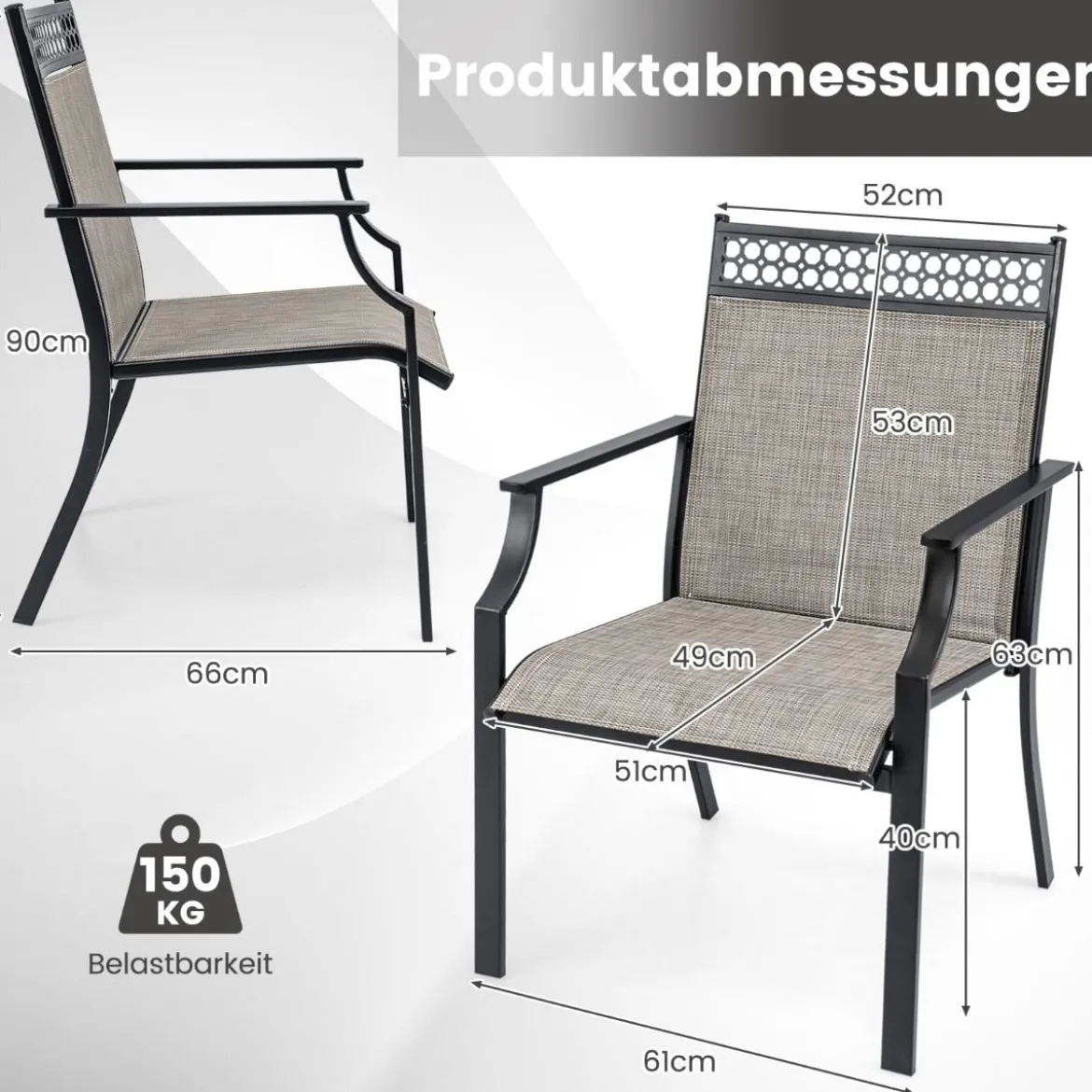 2er Set Gartenstühle mit Schnell Trocknendem Stoff & Metallrahmen Terrassenstühle