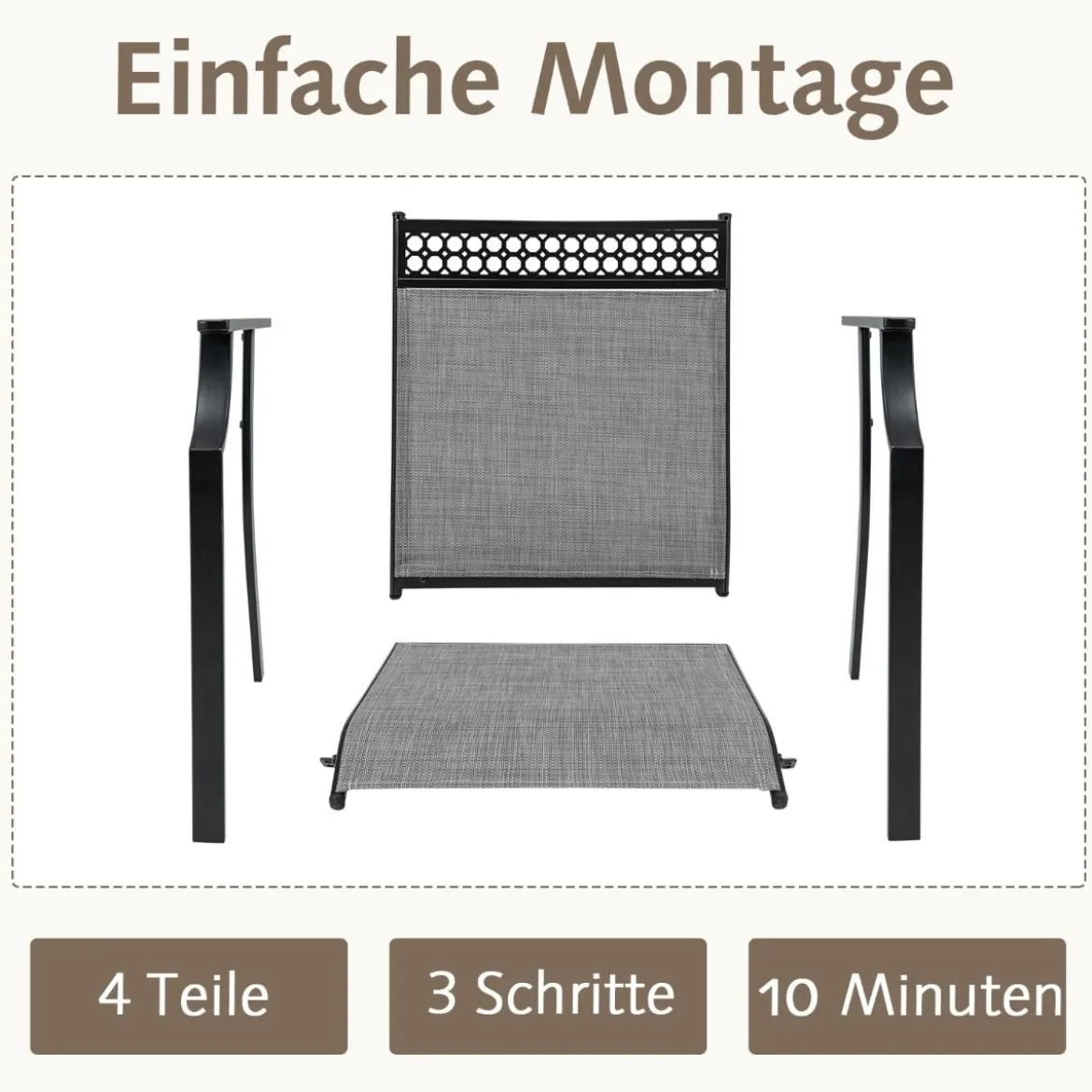 2er Set Gartenstühle mit Schnell Trocknendem Stoff & Metallrahmen Terrassenstühle