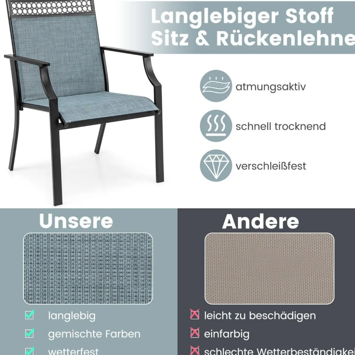 2er Set Gartenstühle mit Schnell Trocknendem Stoff & Metallrahmen Terrassenstühle