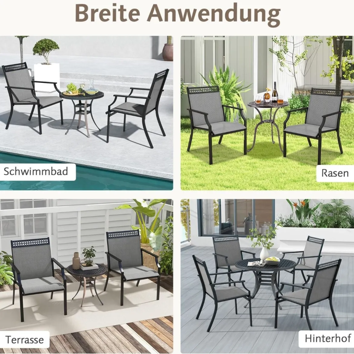 2er Set Gartenstühle mit Schnell Trocknendem Stoff & Metallrahmen Terrassenstühle