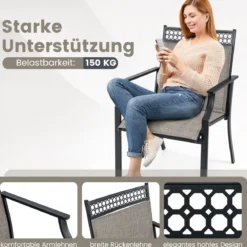 2er Set Gartenstühle mit Schnell Trocknendem Stoff & Metallrahmen Terrassenstühle