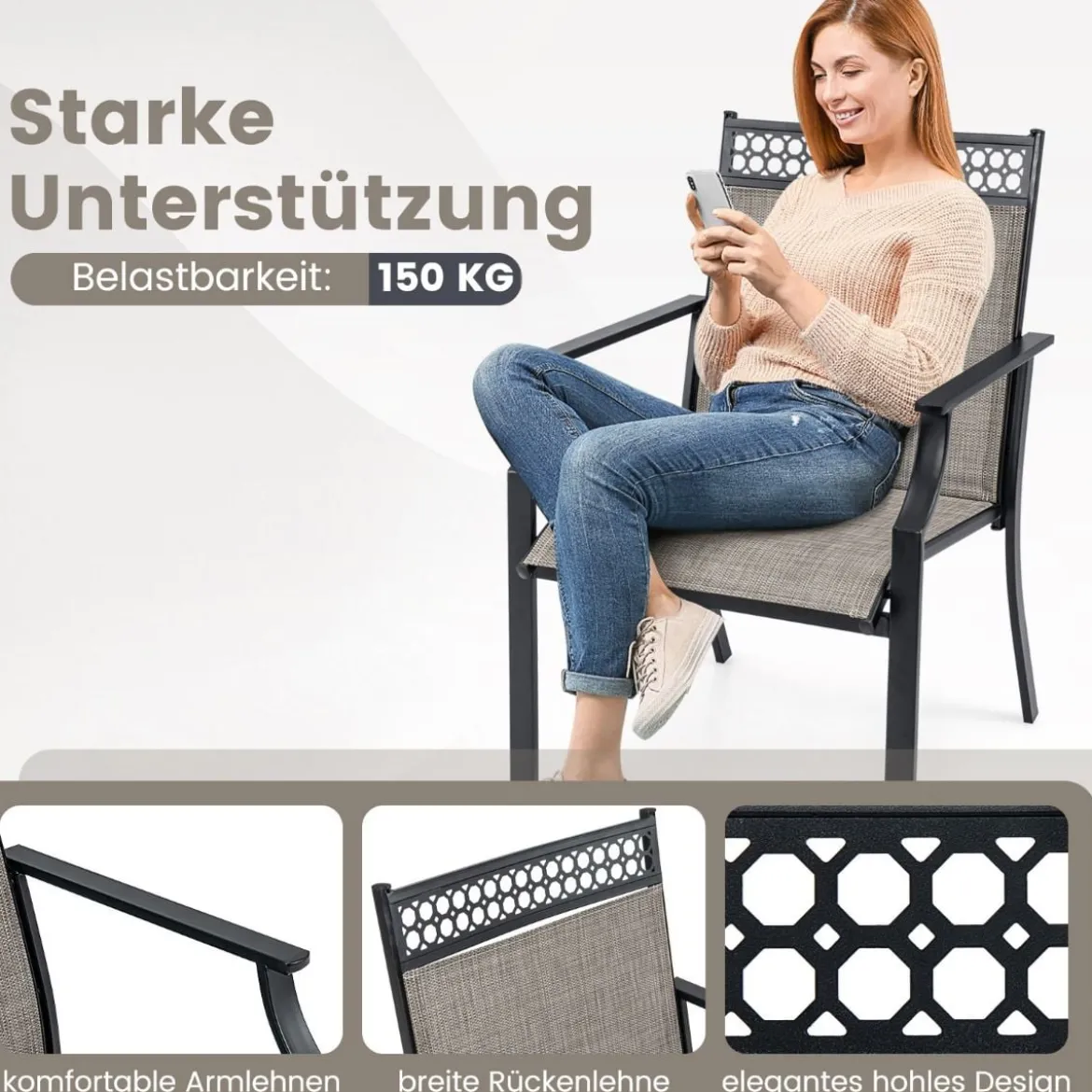 2er Set Gartenstühle mit Schnell Trocknendem Stoff & Metallrahmen Terrassenstühle