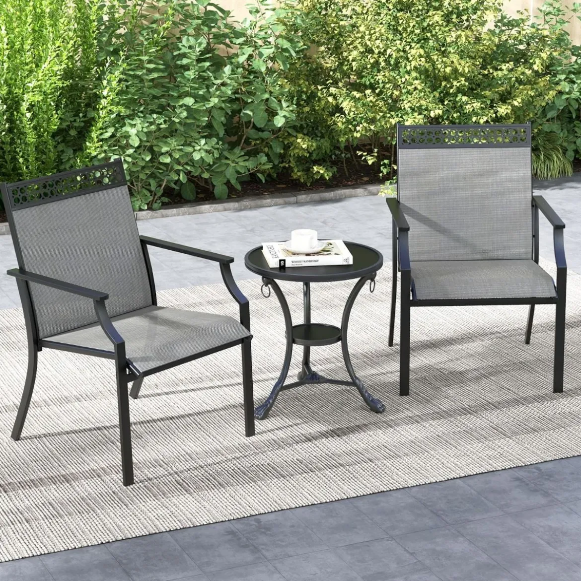2er Set Gartenstühle mit Schnell Trocknendem Stoff & Metallrahmen Terrassenstühle