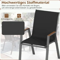 8er Set Gartenstühle Stapelstuhl Hochlehner aus Atmungsaktivem Teslin-Gewebe mit Holz Schwarz