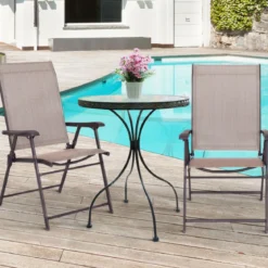 2er Set Gartenstuhl Klappstuhl aus Textilene Terrassenstuhl Hochlehner klappbarer Campingstuhl braun