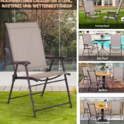 2er Set Gartenstuhl Klappstuhl aus Textilene Terrassenstuhl Hochlehner klappbarer Campingstuhl braun