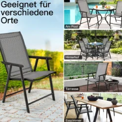 2er Set Gartenstuhl Klappstuhl Terrassenstuhl für Campingausflüge Campingstuhl klappbar Grau
