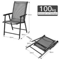 2er Set Gartenstuhl Klappstuhl Terrassenstuhl für Campingausflüge Campingstuhl klappbar Grau
