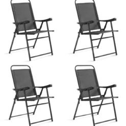 4er Set Gartenstuhl Klappstuhl aus Textilene Terrassenstuhl Hochlehner klappbarer Campingstuhl dunkelgrau