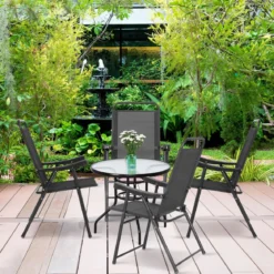 4er Set Gartenstuhl Klappstuhl aus Textilene Terrassenstuhl Hochlehner klappbarer Campingstuhl dunkelgrau