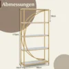 2er Set Geometrisches Bücherregal mit Offenen Holzregale & Metallrahmen Büroregal Standregal Gold & Weiß